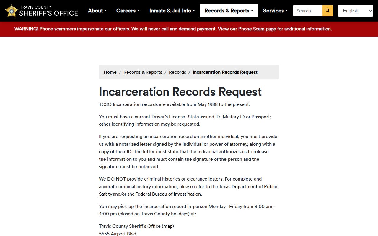 Travis County 72-hour release archive request